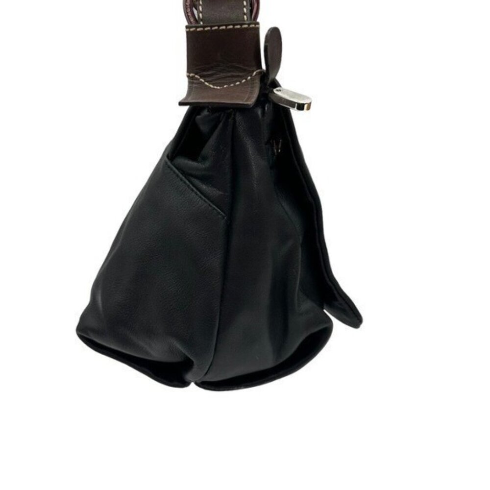Francesco Biasia Black Leather Shoulder Bag with Brown Strap - Picture 8 of 16